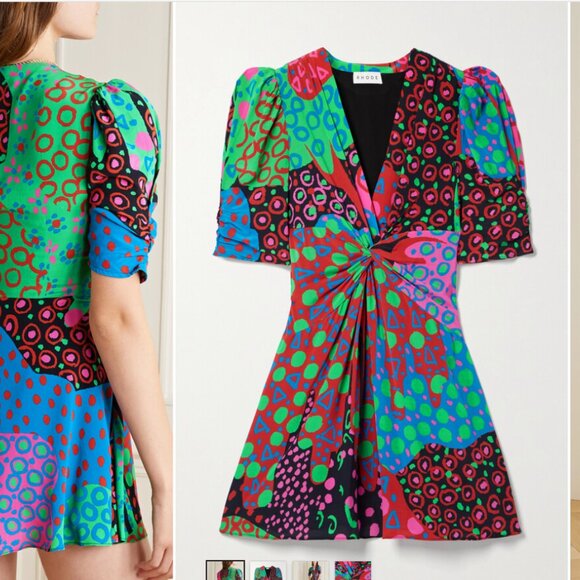 NWT Rhode Leanna Mini Dress - Mixed Print, Twist-Front - Size 14 - Picture 3 of 15